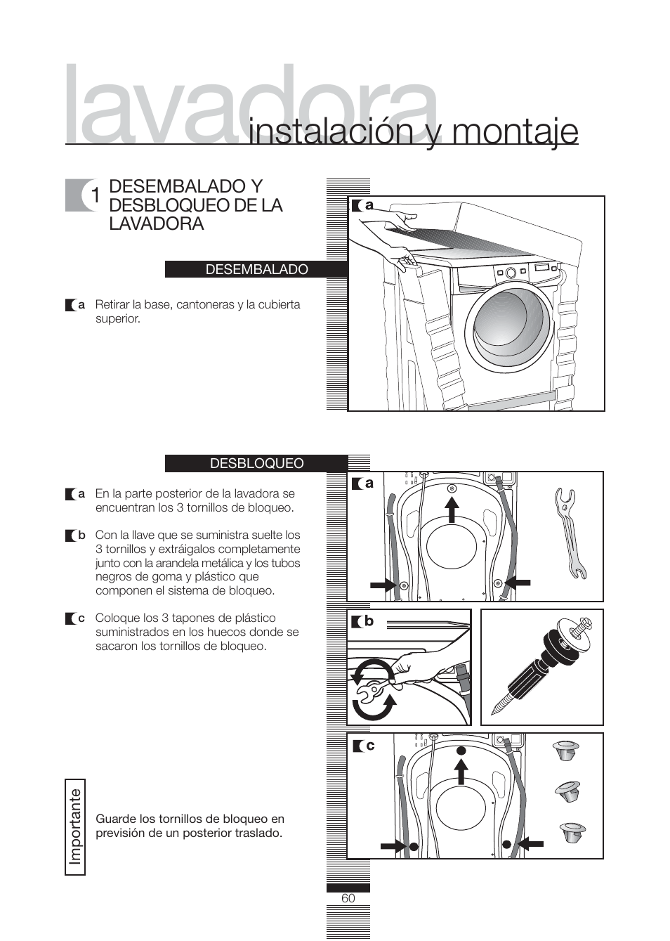 Lavadora, Instalación y montaje | Fagor America FA-4812X User Manual | Page 60 / 88