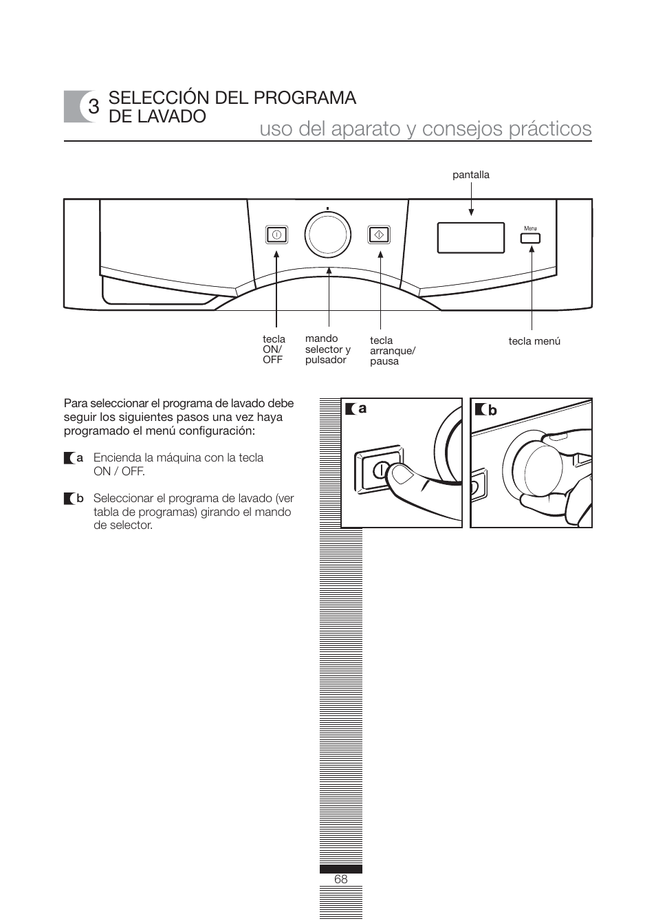Uso del aparato y consejos prácticos, Selección del programa de lavado | Fagor America FA-4812X User Manual | Page 68 / 88