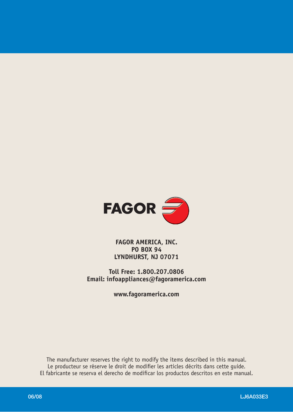 Fagor America FA-4812X User Manual | Page 88 / 88