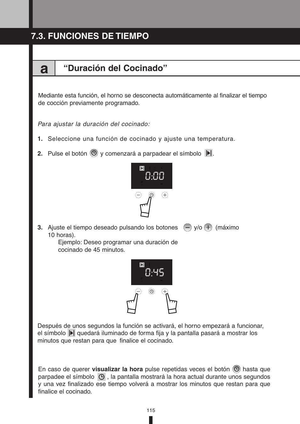 Duración del cocinado, Funciones de tiempo | Fagor America 5HA-196X User Manual | Page 115 / 122