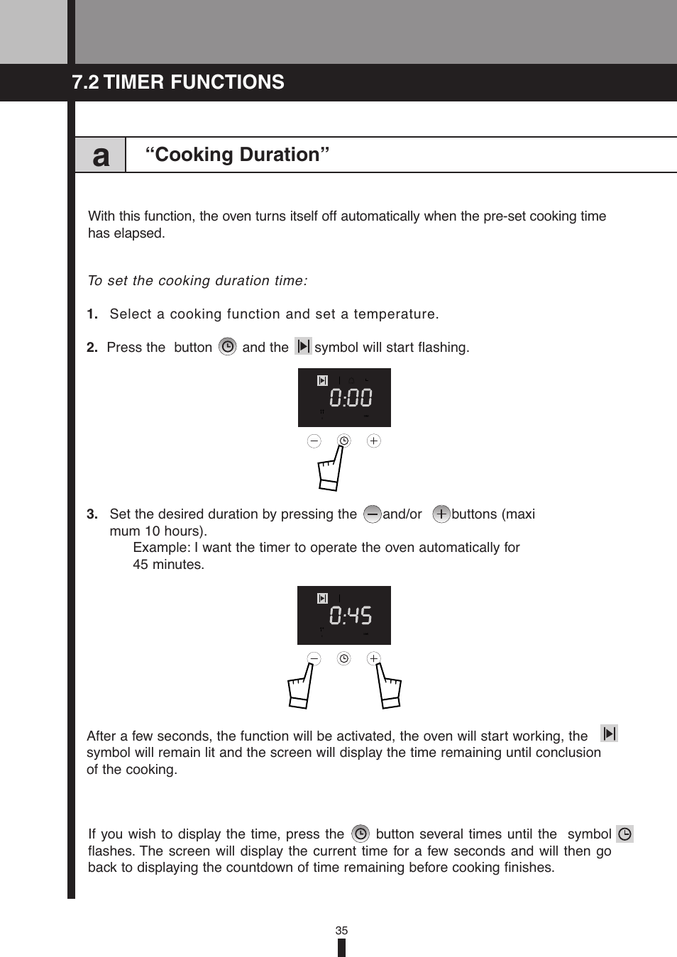 Cooking duration, 2 timer functions | Fagor America 5HA-196X User Manual | Page 35 / 122