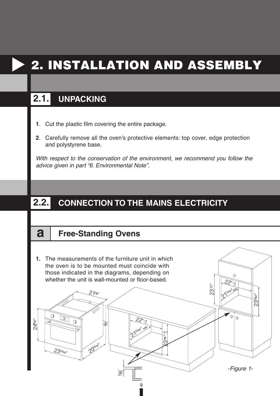 Installation and assembly | Fagor America 5HA-196X User Manual | Page 9 / 122