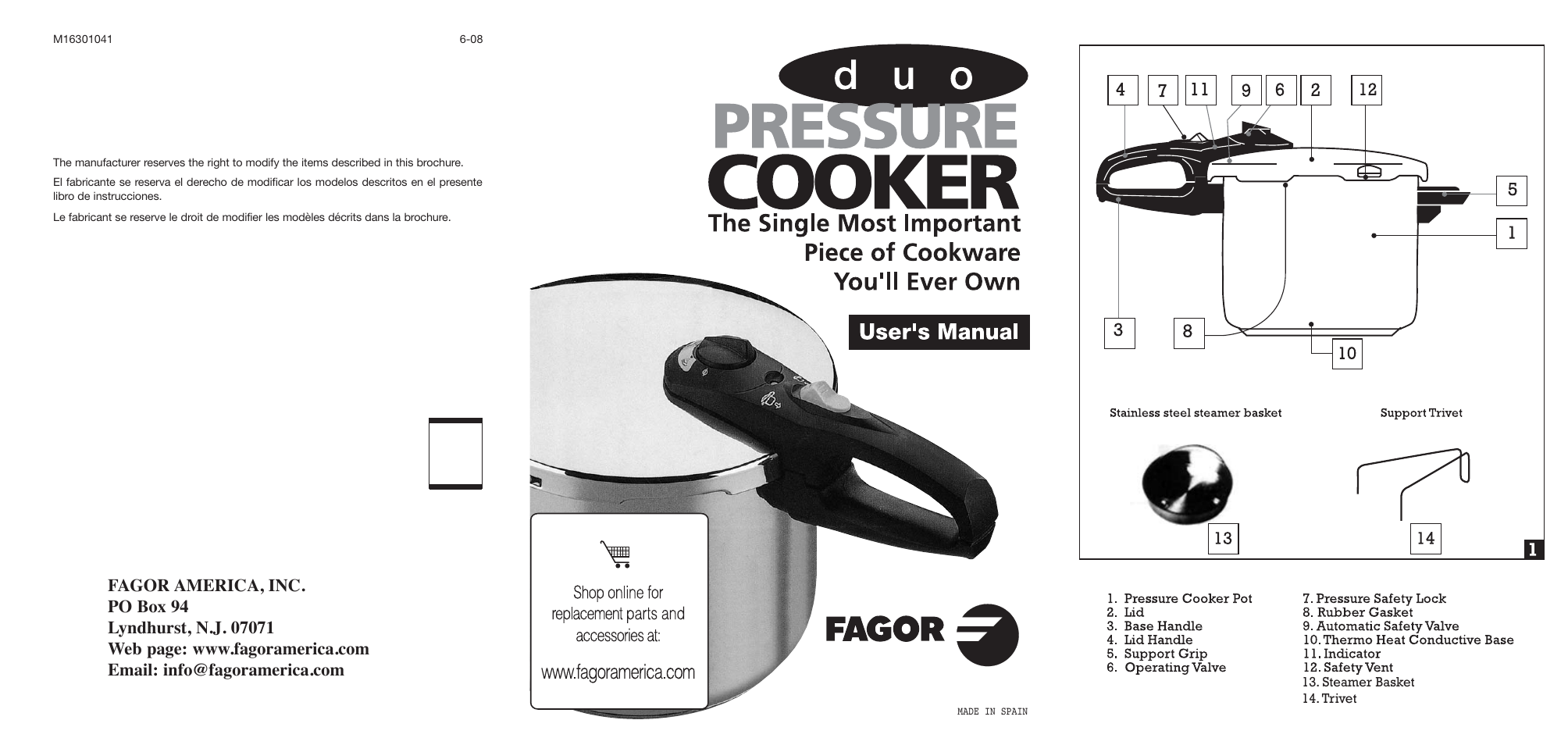 Fagor America Duo User Manual | 2 pages