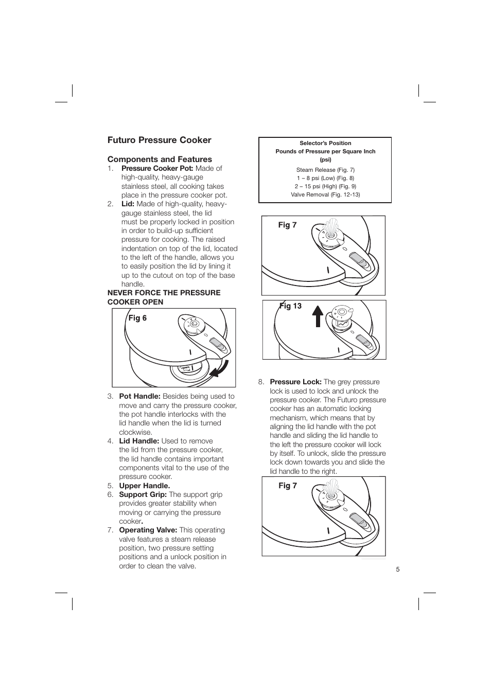 Futuro pressure cooker | Fagor America FUTURO PRESSURE COOKER User Manual | Page 5 / 64