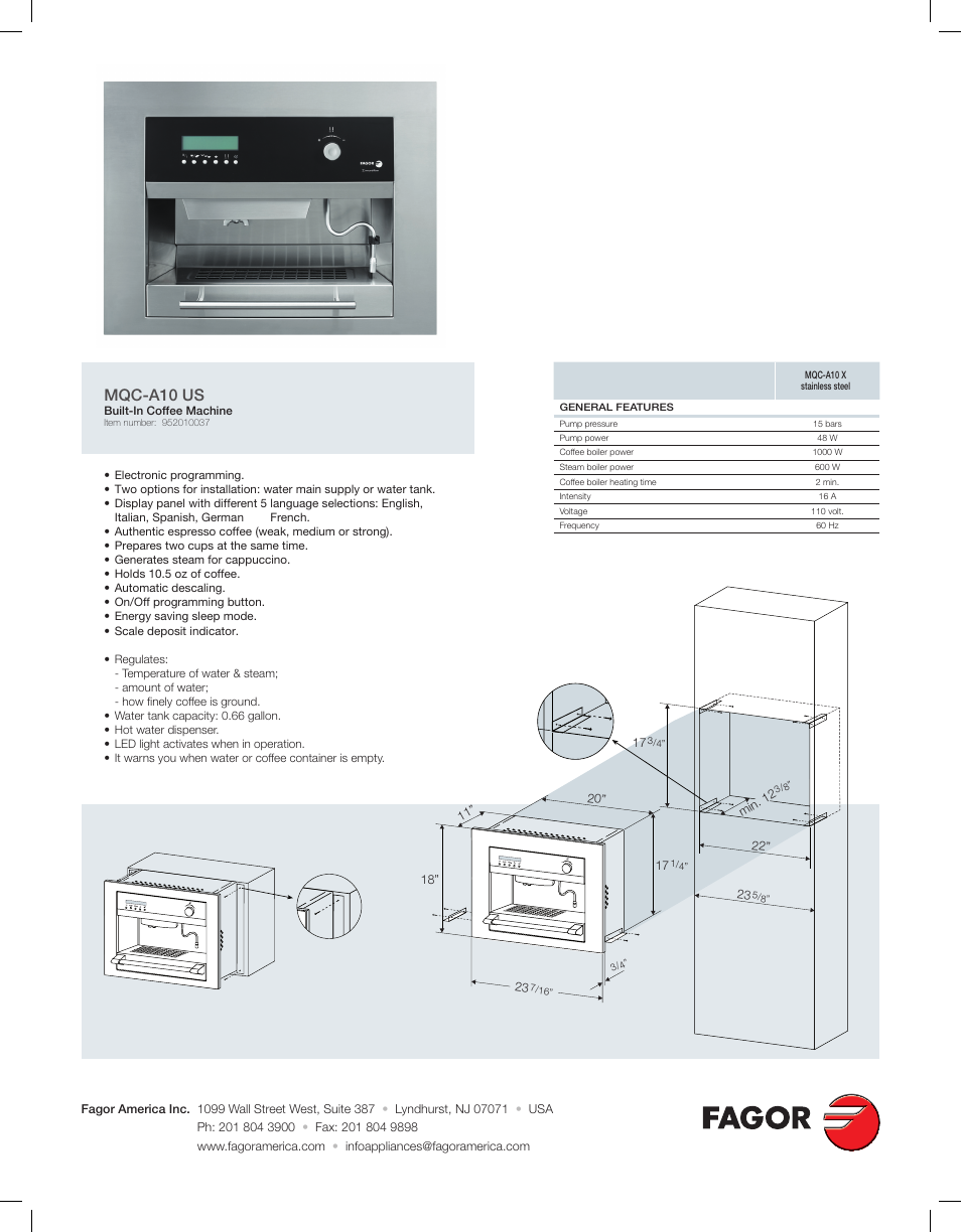 Fagor America MQC-A10 US User Manual | 1 page