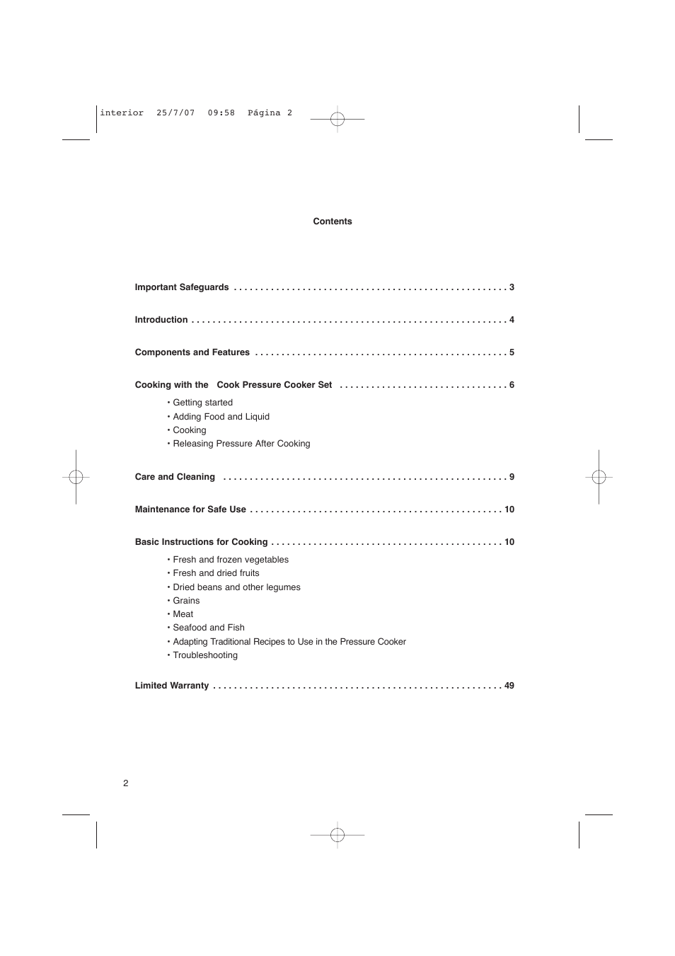 Fagor America uCOOK PRESSURE COOKER SET User Manual | Page 2 / 48