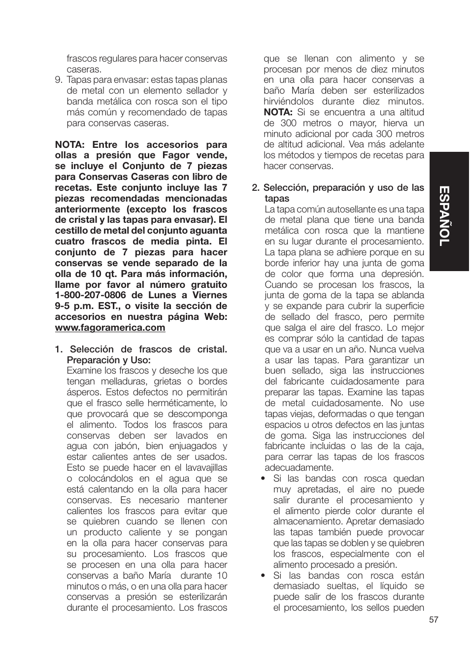 Esp añol | Fagor America Fagor Rapida Pressure Cooker User Manual | Page 57 / 92