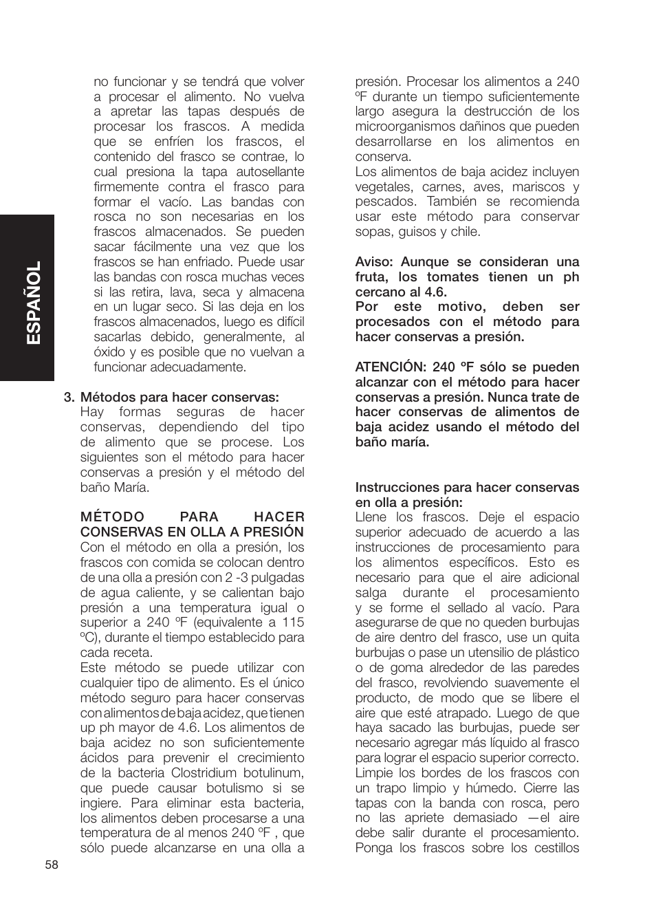 Esp añol | Fagor America Fagor Rapida Pressure Cooker User Manual | Page 58 / 92