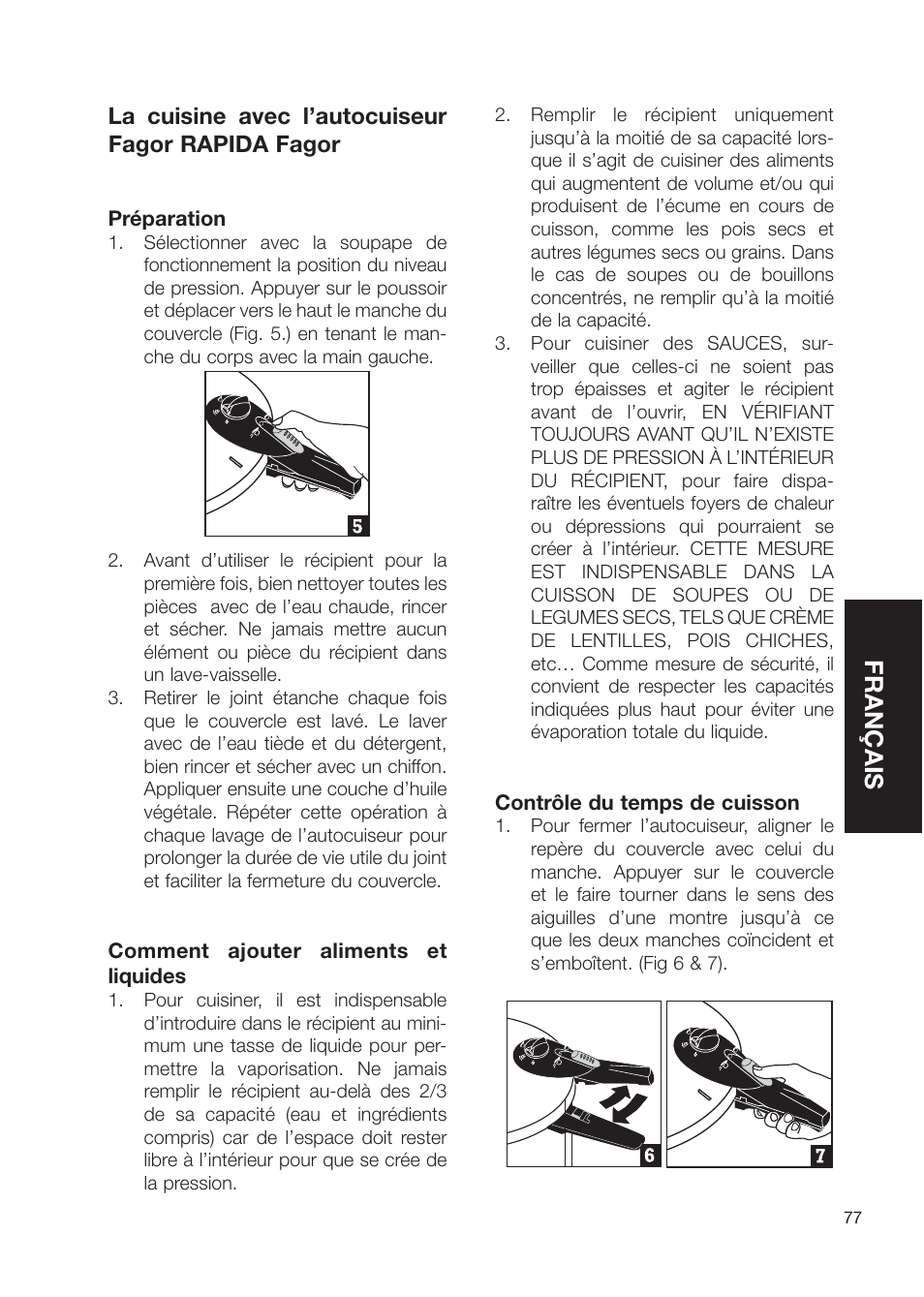 Français, La cuisine avec l’autocuiseur fagor rapida fagor | Fagor America Fagor Rapida Pressure Cooker User Manual | Page 77 / 92