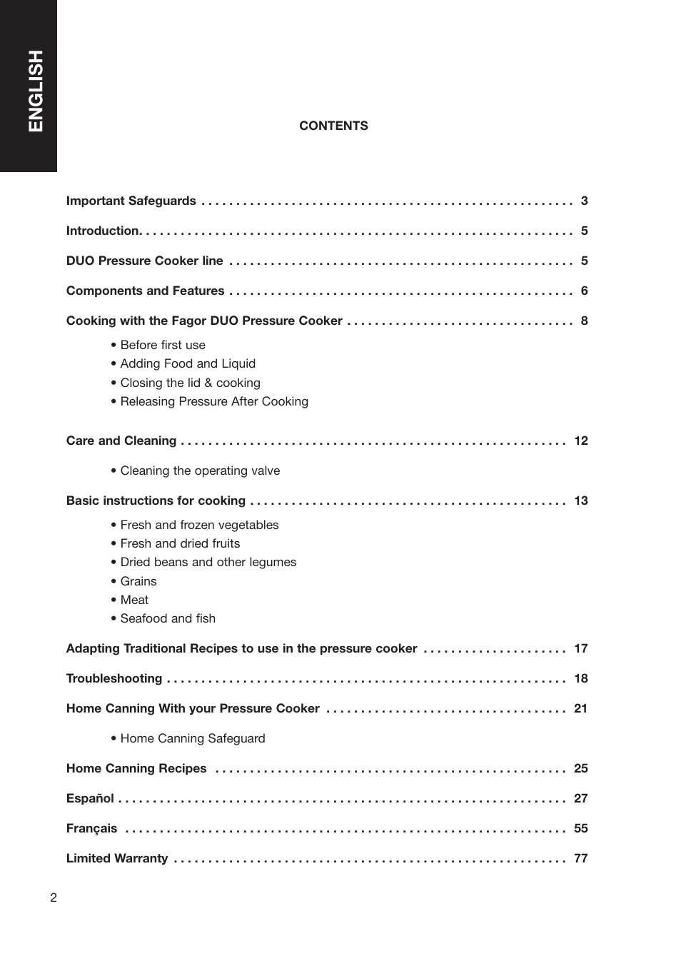 English | Fagor America Electric Pressure Cooker User Manual | Page 2 / 76