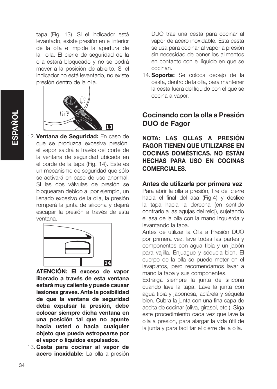 Esp añol, Cocinando con la olla a presión duo de fagor | Fagor America Electric Pressure Cooker User Manual | Page 34 / 76