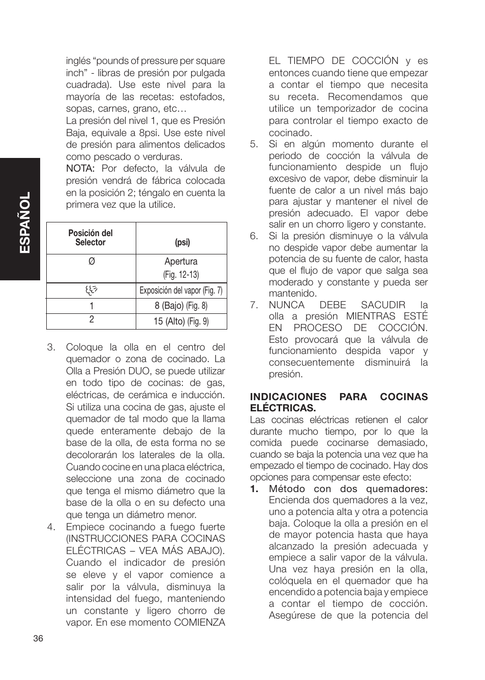 Esp añol | Fagor America Electric Pressure Cooker User Manual | Page 36 / 76