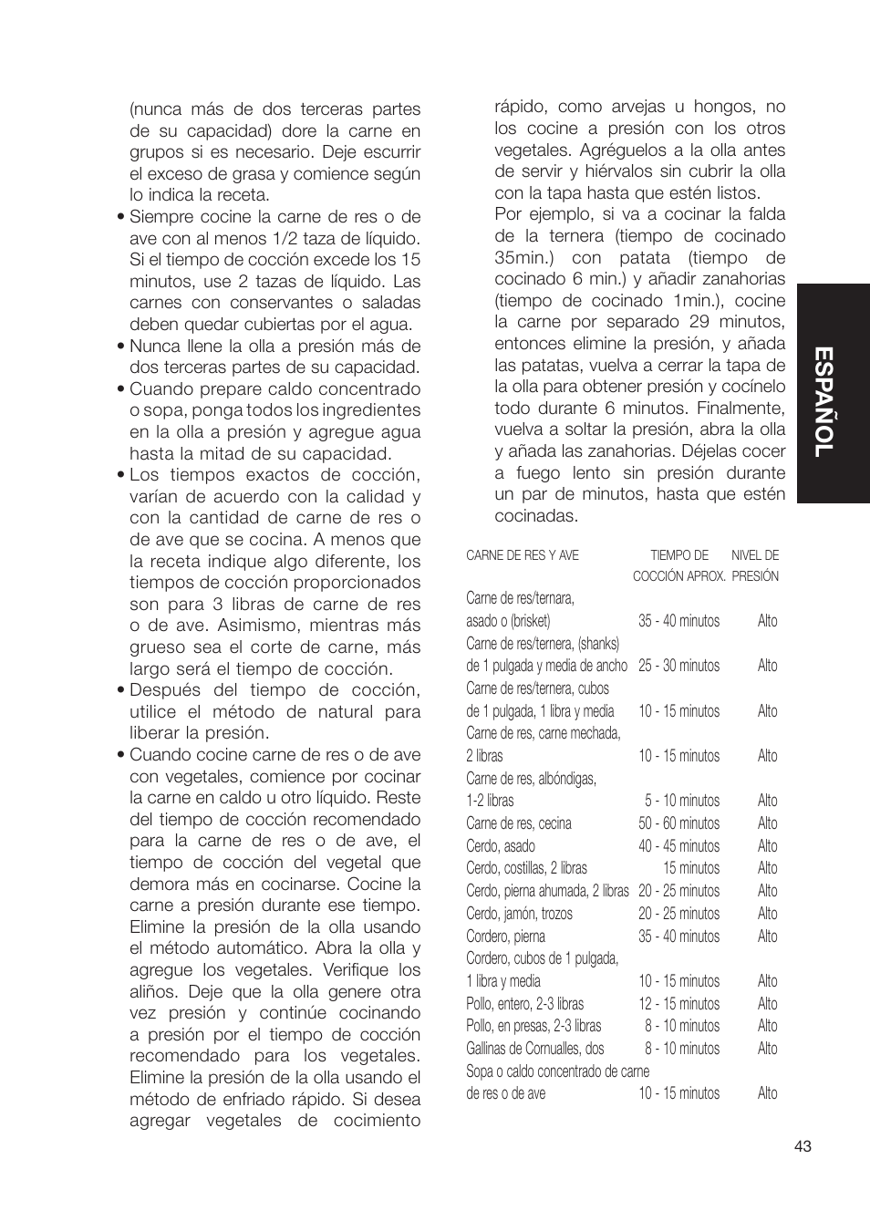 Esp añol | Fagor America Electric Pressure Cooker User Manual | Page 43 / 76