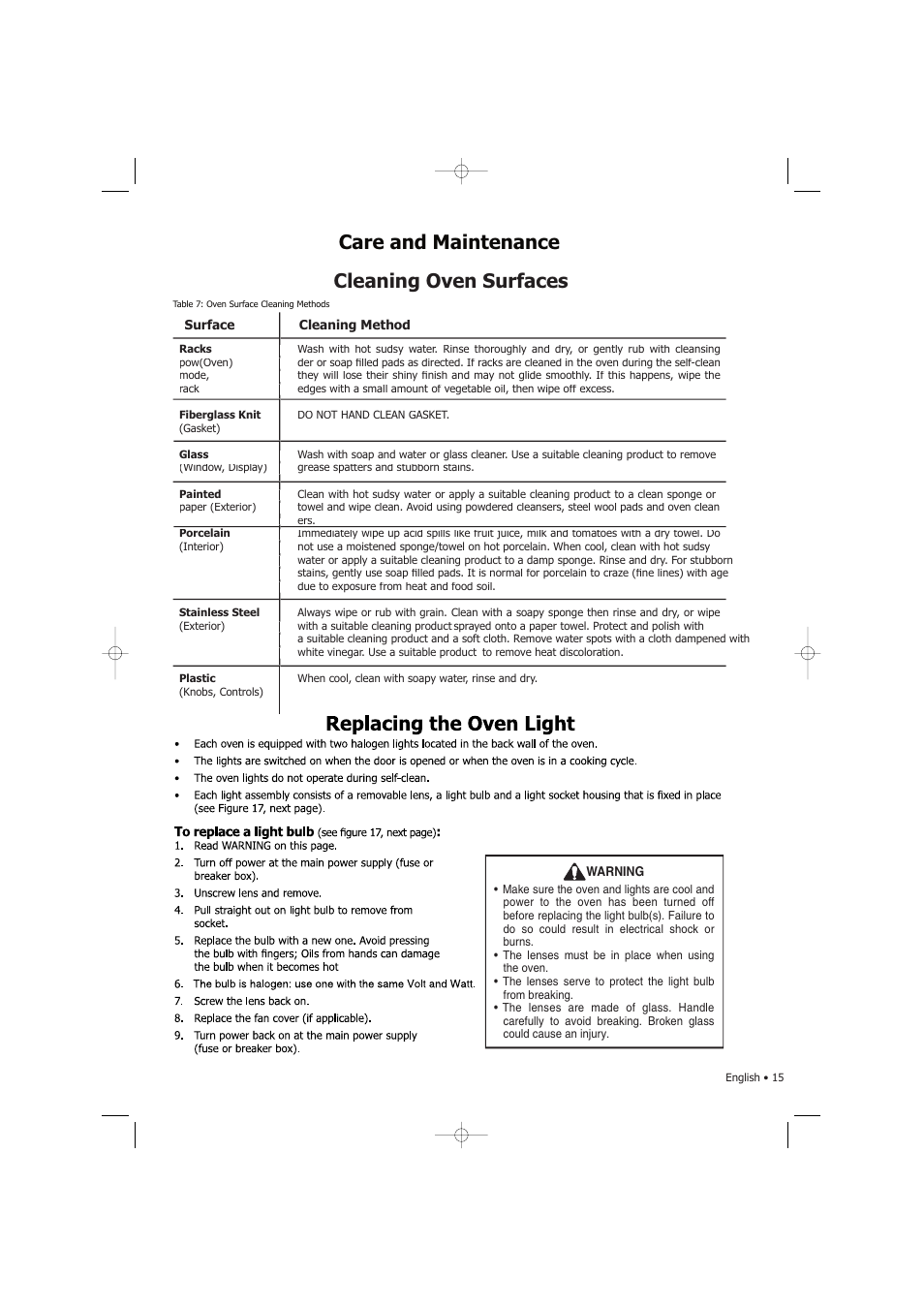 Cleaning oven surfaces, Care and maintenance | Fagor America SHA-730 X User Manual | Page 18 / 82