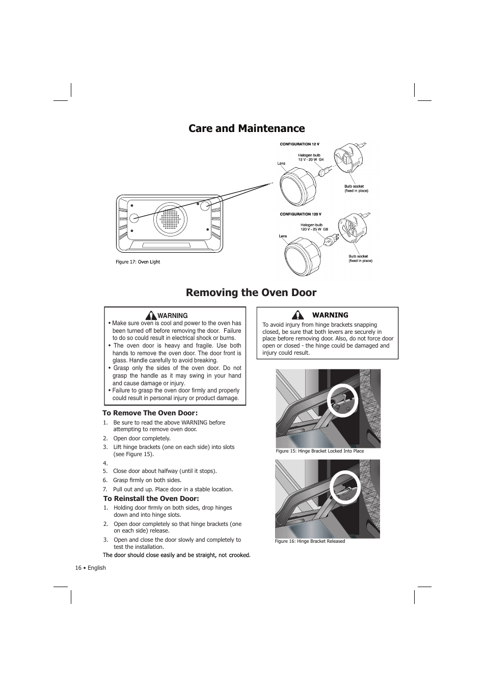 Care and maintenance, Removing the oven door | Fagor America SHA-730 X User Manual | Page 19 / 82
