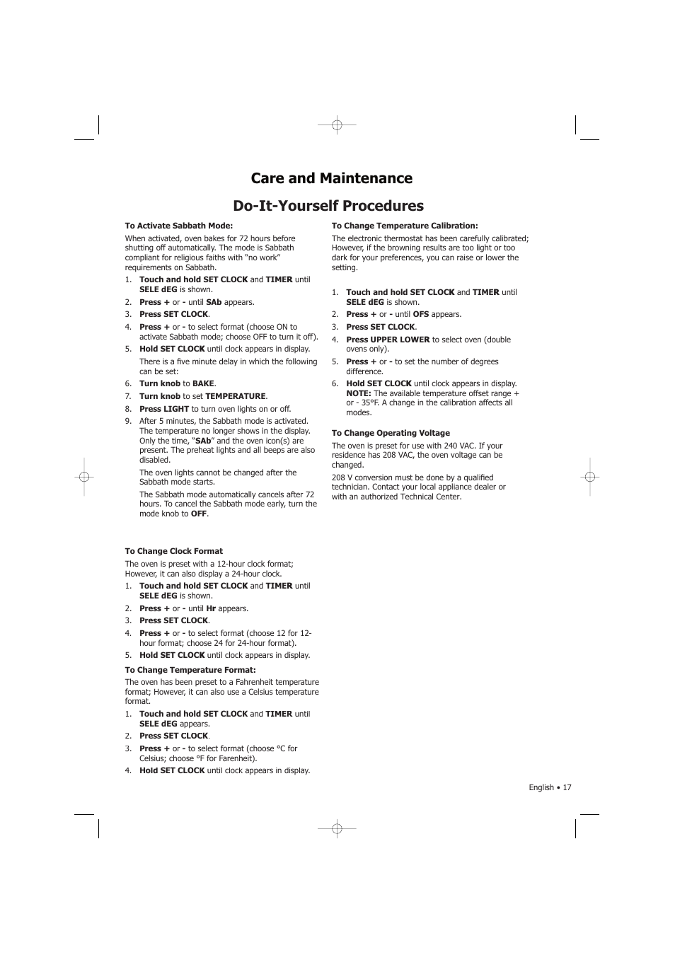 Do-it-yourself procedures, Care and maintenance | Fagor America SHA-730 X User Manual | Page 20 / 82