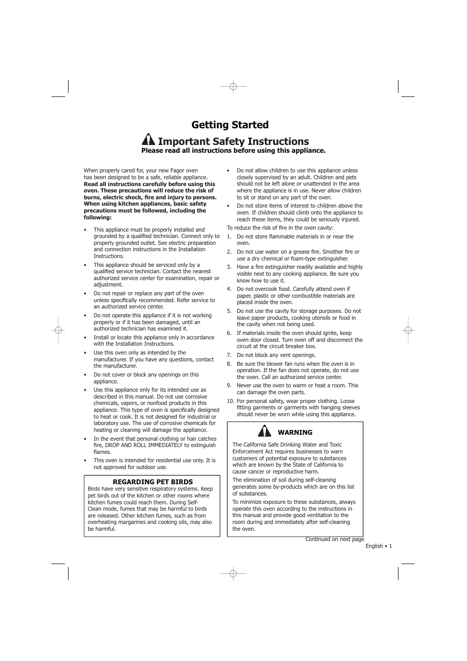 Important safety instructions, Getting started | Fagor America SHA-730 X User Manual | Page 4 / 82
