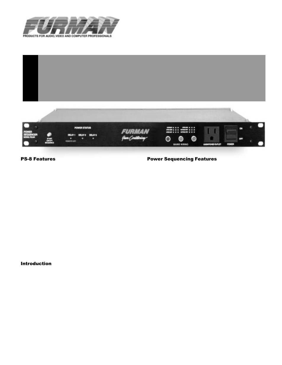 Furman Sound PS-8RE User Manual | 4 pages