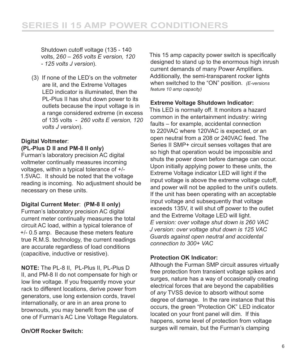 Series ii 15 amp power conditioners | Furman Sound PM-8 II User Manual | Page 7 / 12