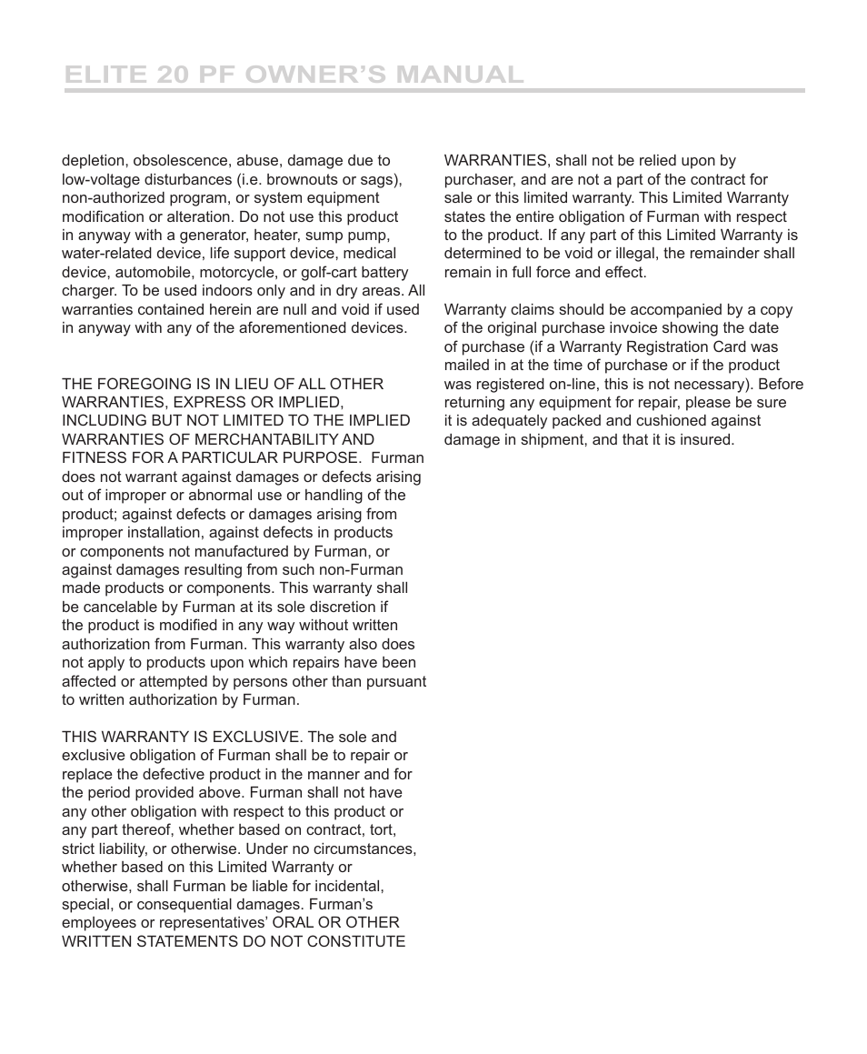 Elite 20 pf owner’s manual | Furman Sound ElitE 20 PF User Manual | Page 9 / 12