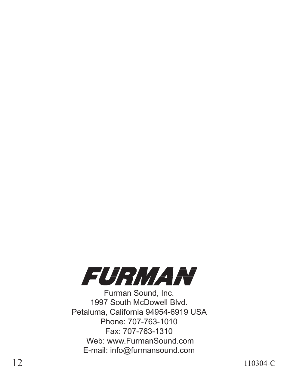 Furman Sound PST-8 User Manual | Page 12 / 12