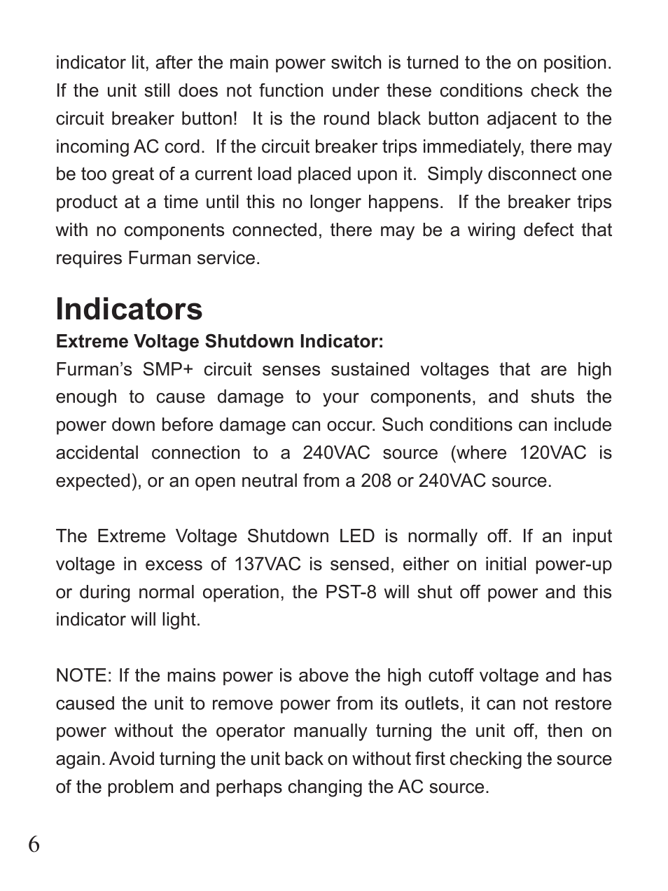 Indicators | Furman Sound PST-8 User Manual | Page 6 / 12