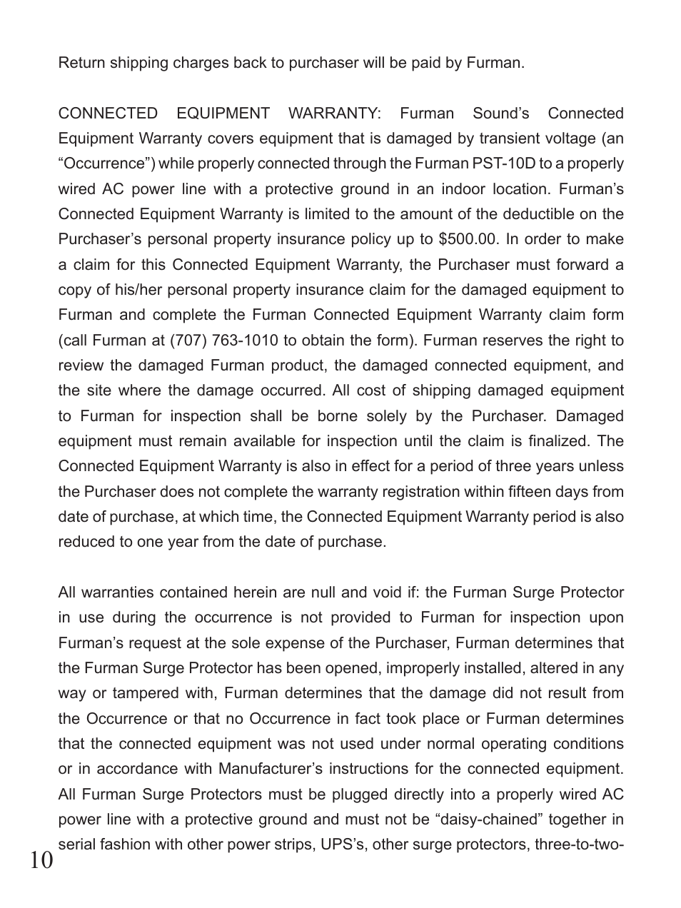 Furman Sound PST-10D User Manual | Page 10 / 12