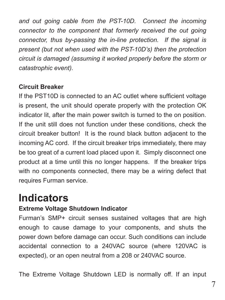 Indicators | Furman Sound PST-10D User Manual | Page 7 / 12