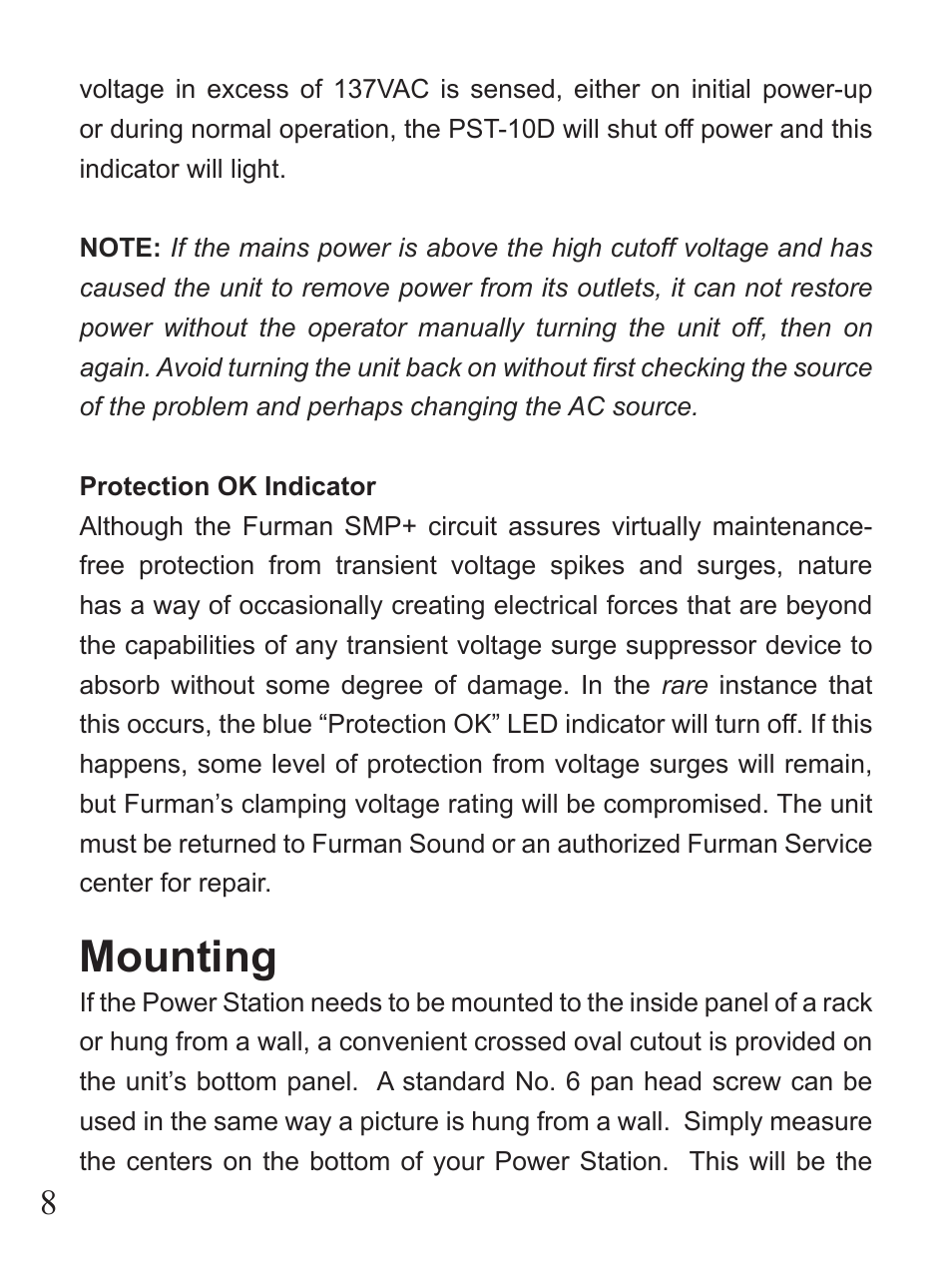 Mounting | Furman Sound PST-10D User Manual | Page 8 / 12