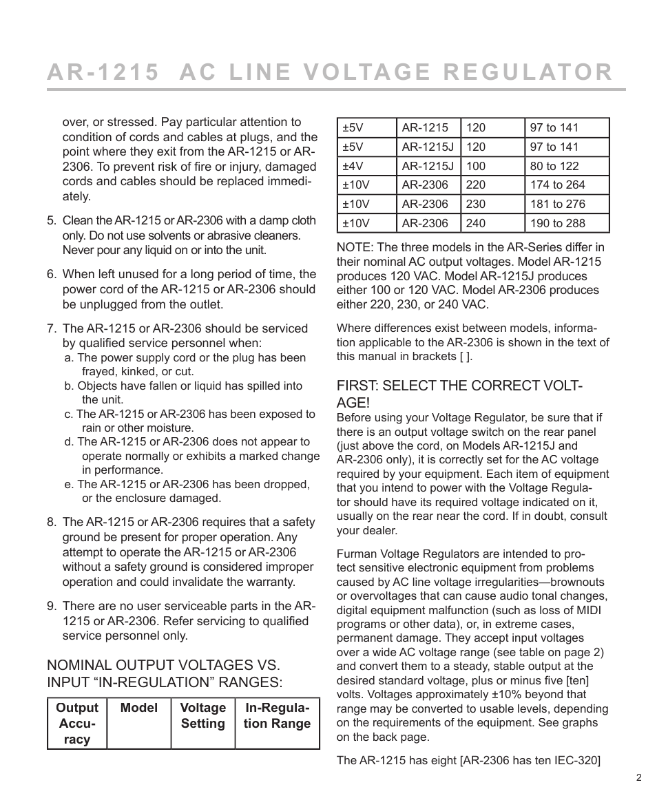 Furman Sound AR-1215J User Manual | Page 3 / 8