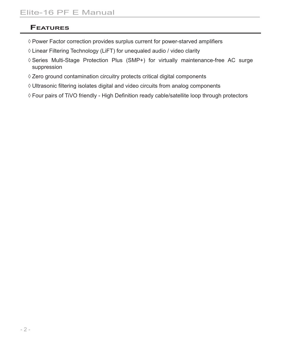 Elite-16 pf e manual | Furman Sound Elite-16 PF E User Manual | Page 2 / 12