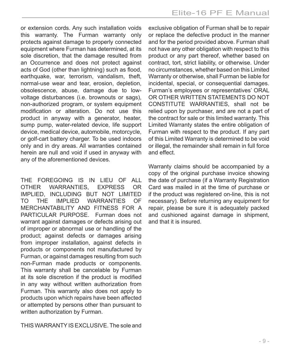 Elite-16 pf e manual | Furman Sound Elite-16 PF E User Manual | Page 9 / 12