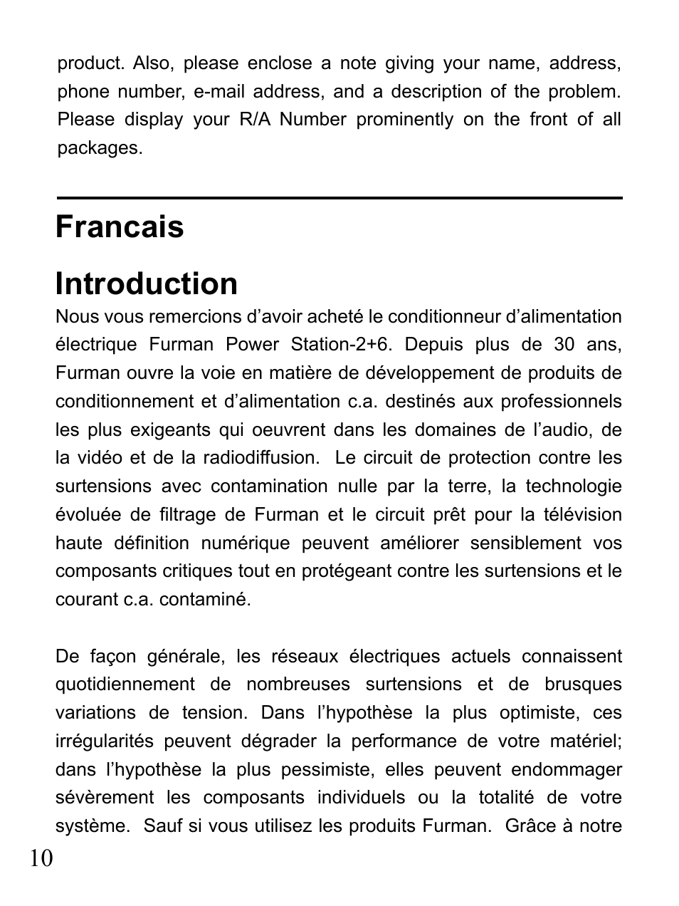 Francais introduction | Furman Sound 2+6 User Manual | Page 10 / 28