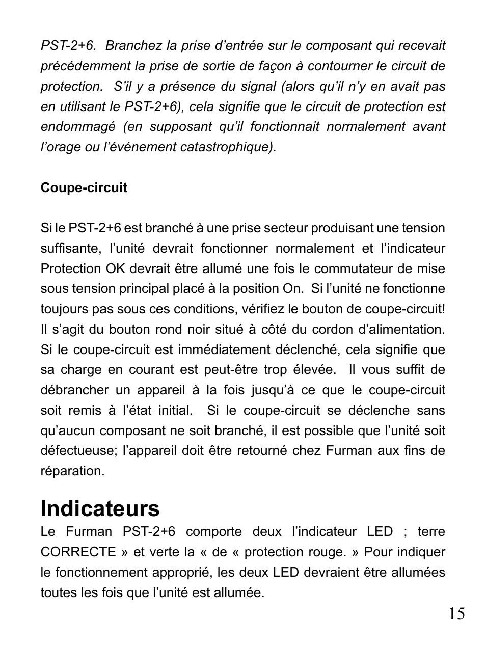 Indicateurs | Furman Sound 2+6 User Manual | Page 15 / 28