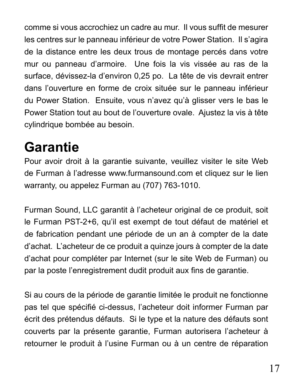 Garantie | Furman Sound 2+6 User Manual | Page 17 / 28