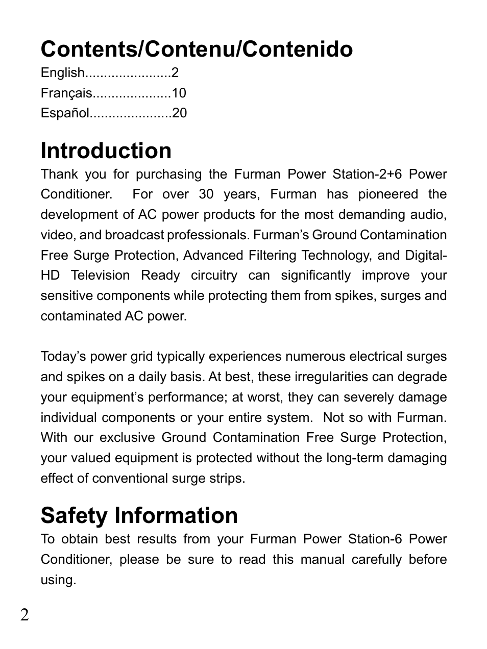 Furman Sound 2+6 User Manual | Page 2 / 28