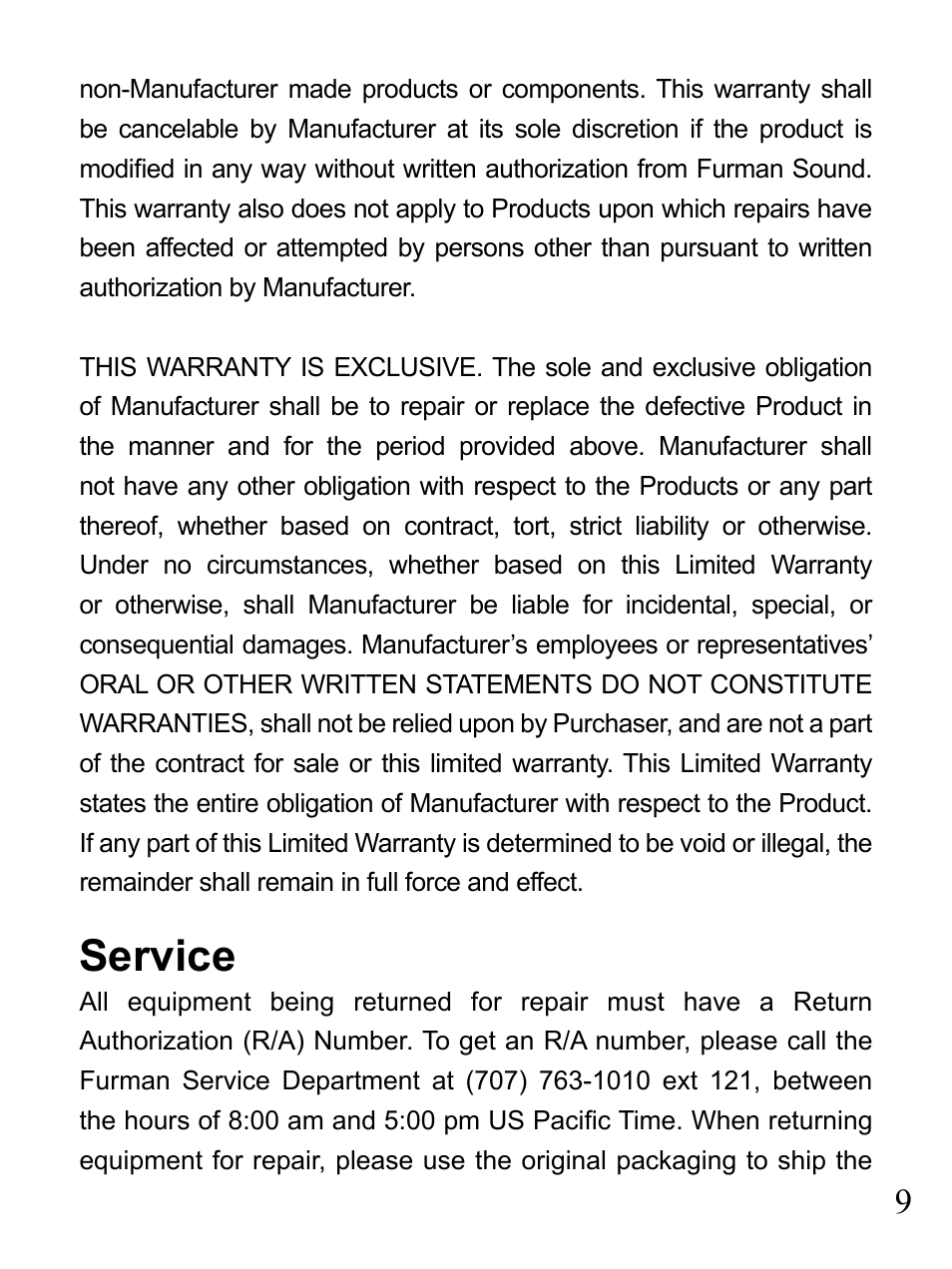 Service | Furman Sound 2+6 User Manual | Page 9 / 28