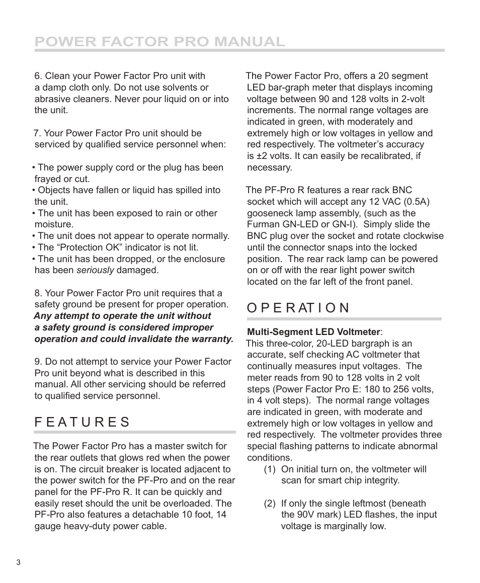 Power factor pro manual | Furman Sound PF-Pro User Manual | Page 4 / 8