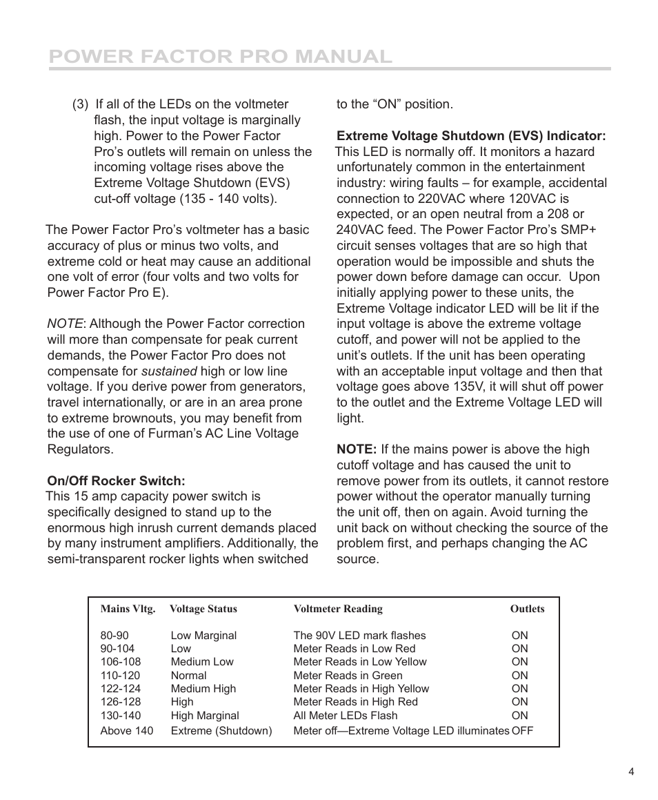 Power factor pro manual | Furman Sound PF-Pro User Manual | Page 5 / 8