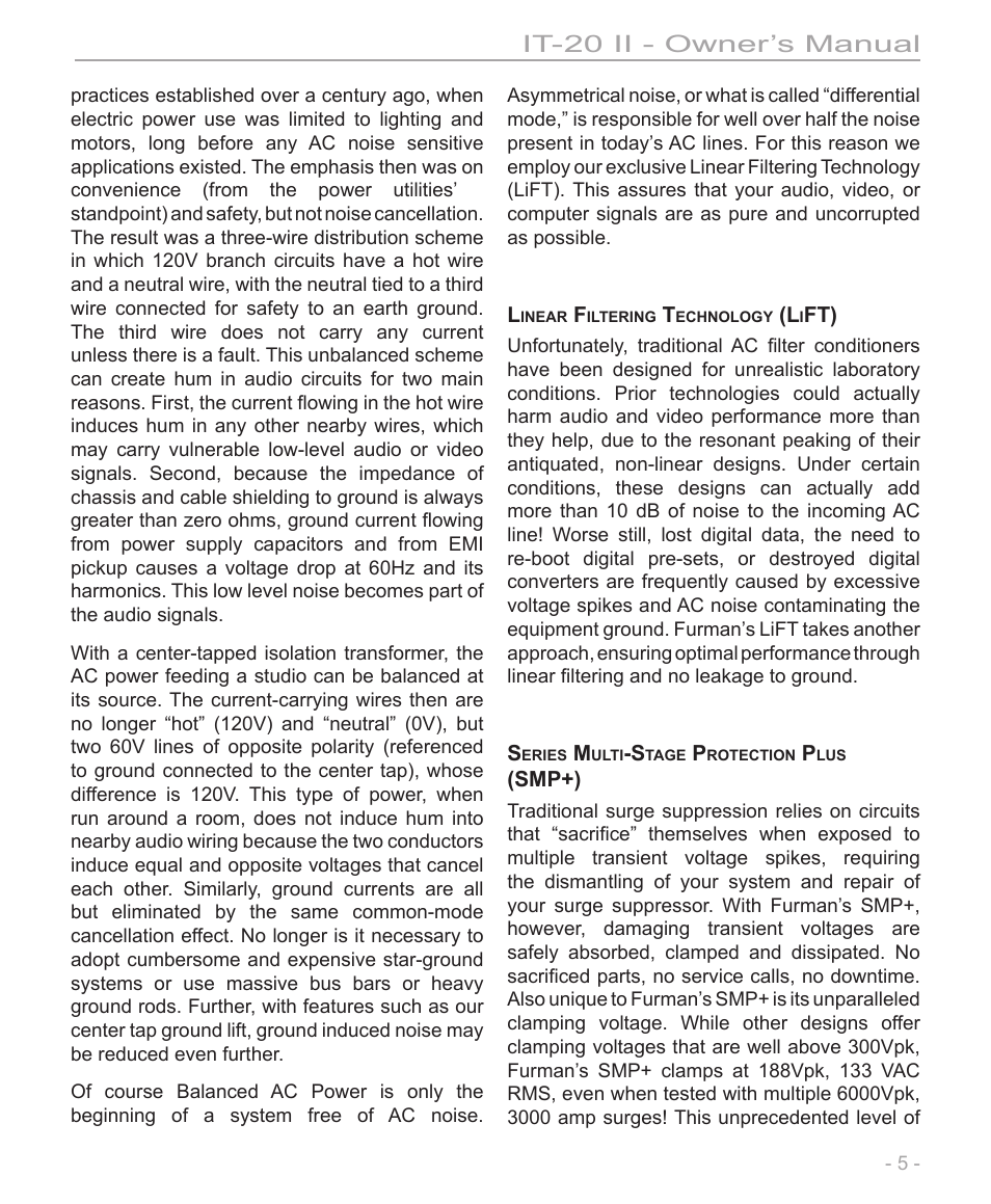 It-20 ii - owner’s manual | Furman Sound IT-20 II User Manual | Page 5 / 8