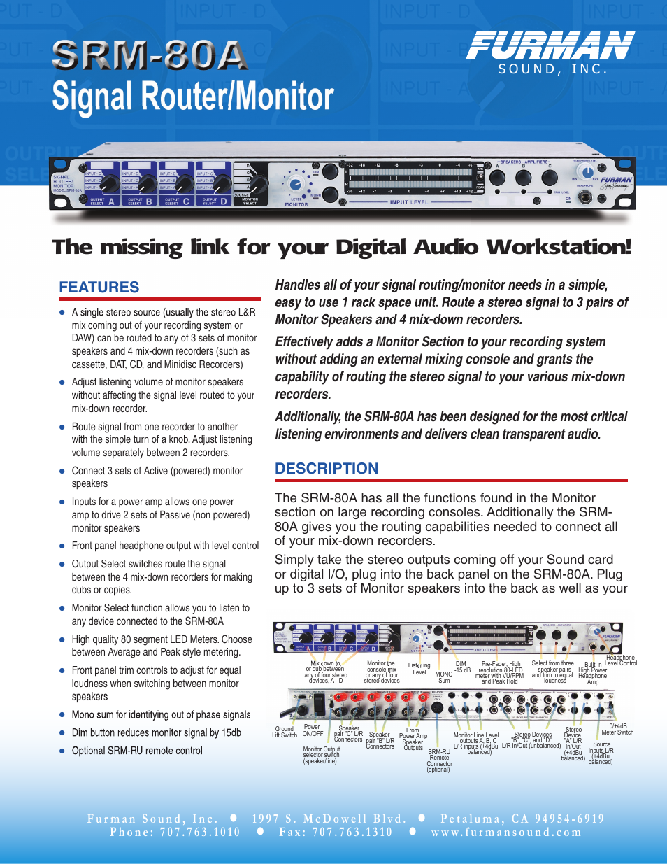 Furman Sound SRM-80A User Manual | 2 pages