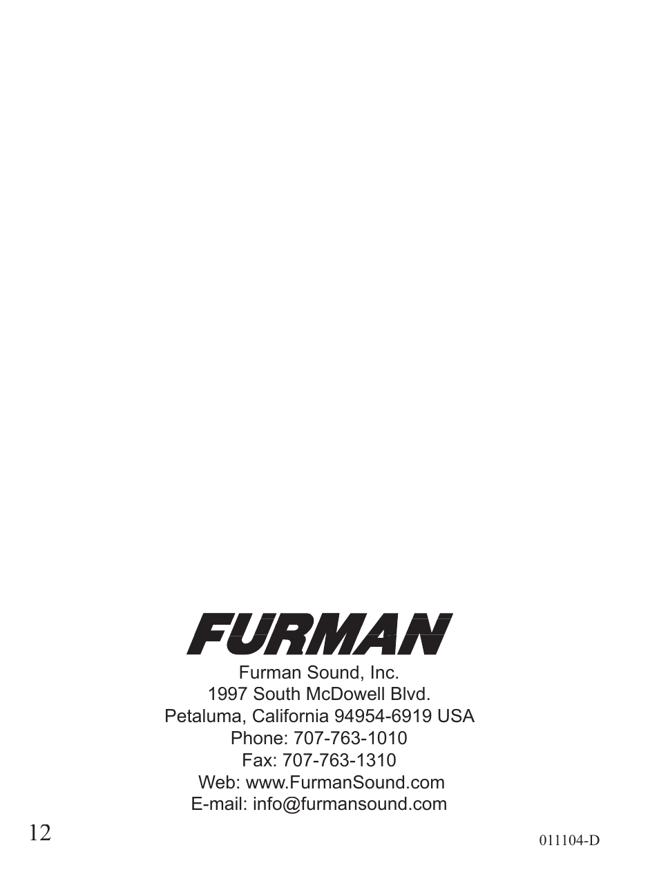 Furman Sound PST-6 User Manual | Page 12 / 12