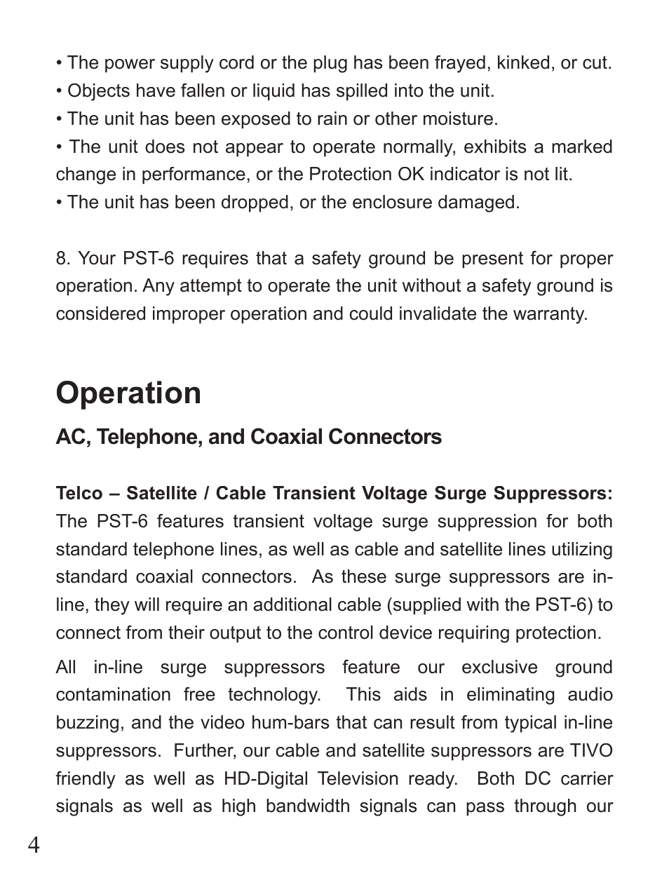 Operation | Furman Sound PST-6 User Manual | Page 4 / 12