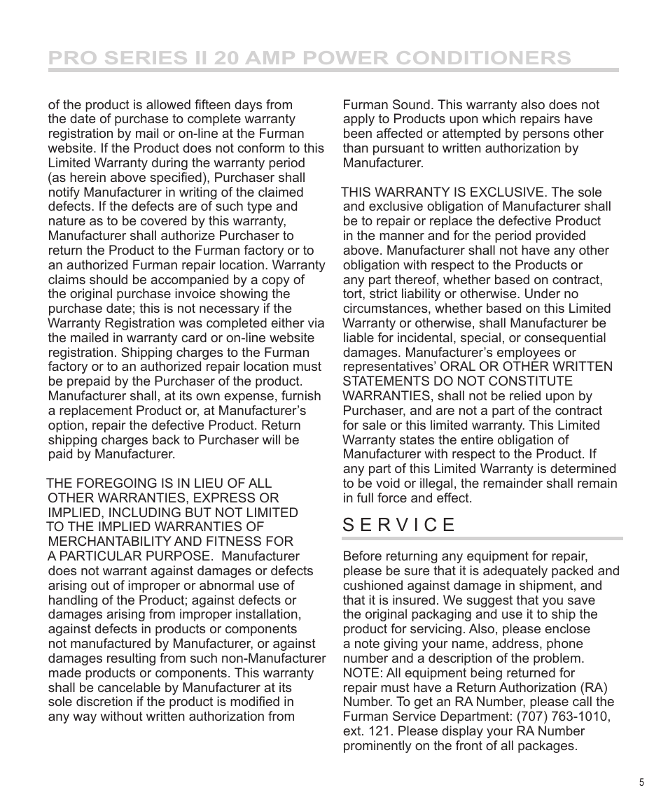 Pro series ii 20 amp power conditioners | Furman Sound PL-8 PRO II User Manual | Page 6 / 8