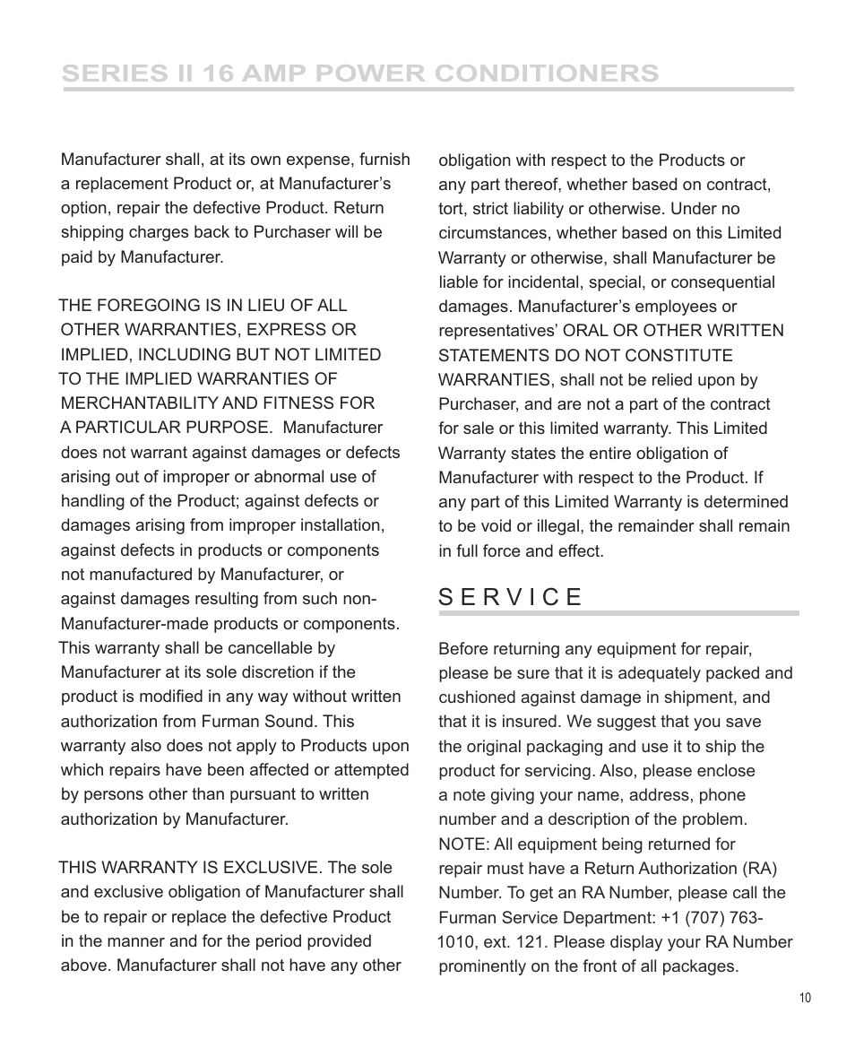 Series ii 16 amp power conditioners | Furman Sound PL-PRO E II User Manual | Page 11 / 12