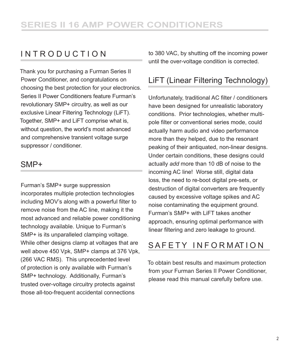 Lift (linear filtering technology) | Furman Sound PL-PRO E II User Manual | Page 3 / 12