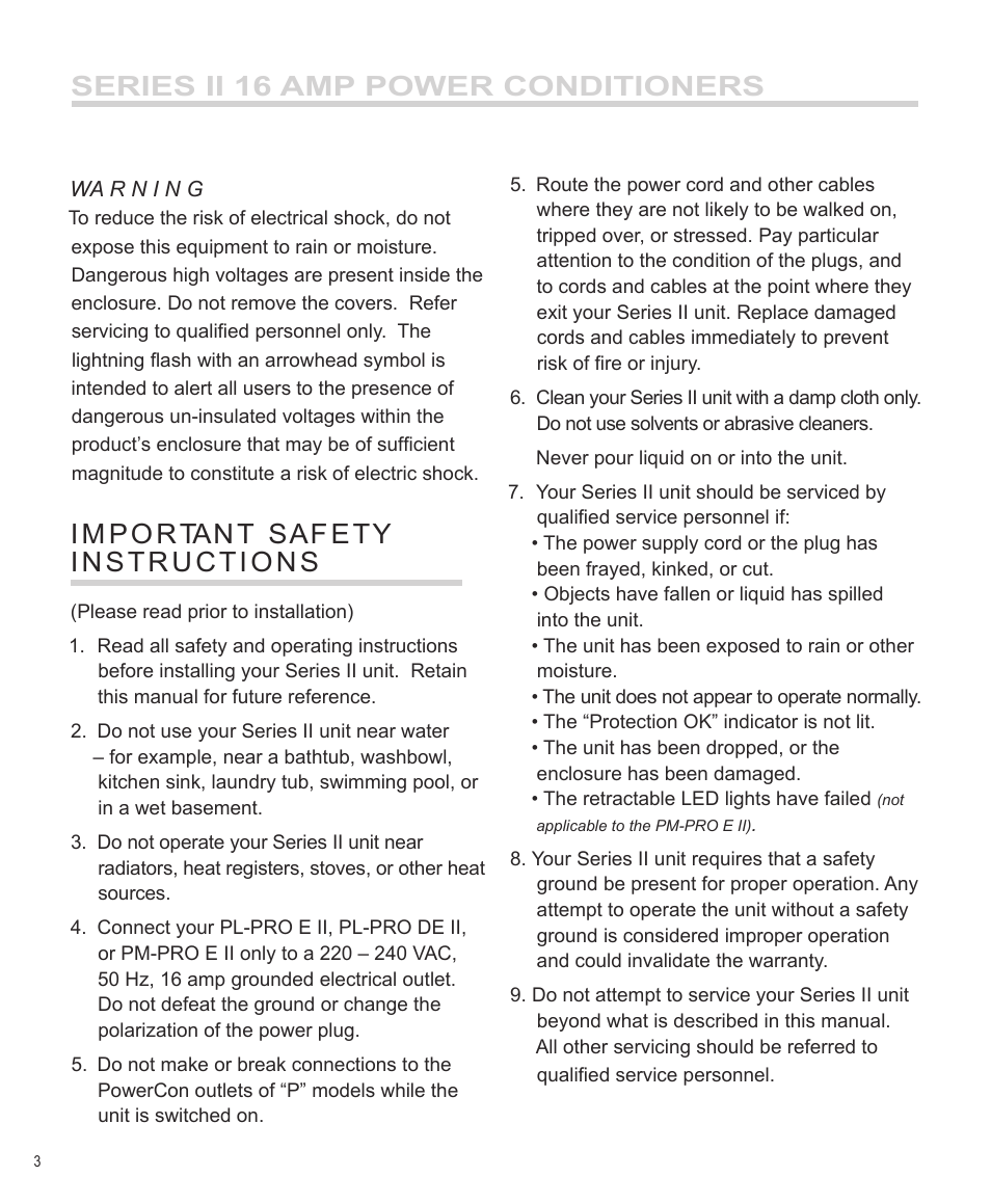 Series ii 16 amp power conditioners | Furman Sound PL-PRO E II User Manual | Page 4 / 12