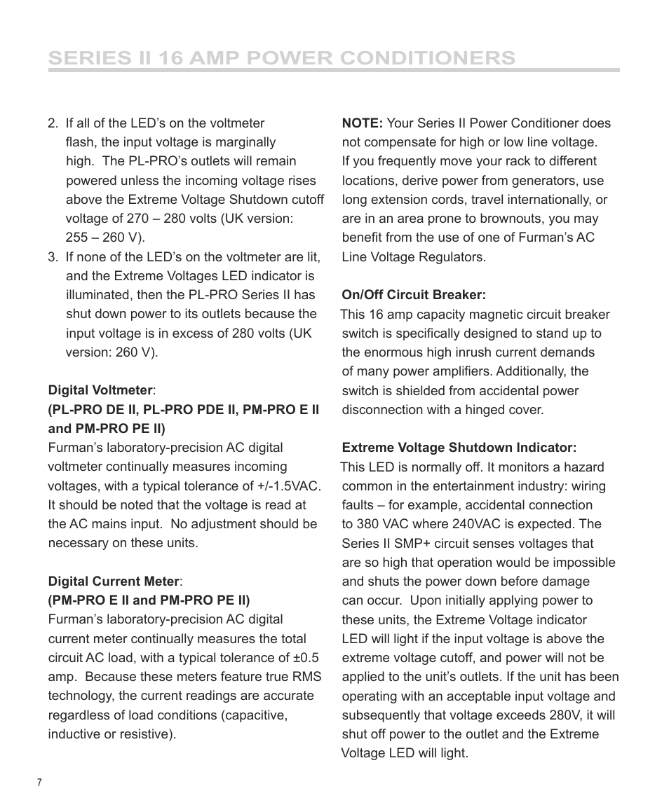 Series ii 16 amp power conditioners | Furman Sound PL-PRO E II User Manual | Page 8 / 12