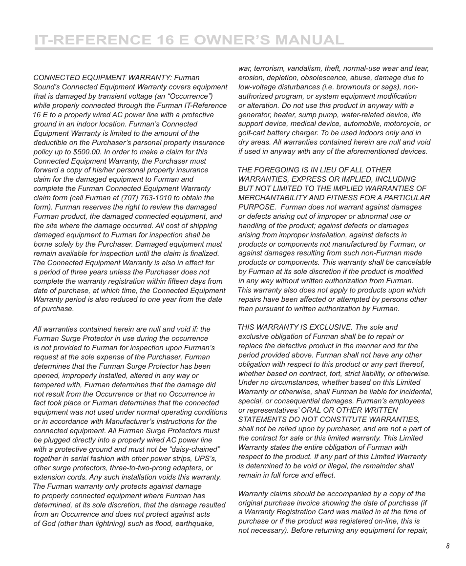 It-reference 16 e owner’s manual | Furman Sound 16 E User Manual | Page 9 / 12