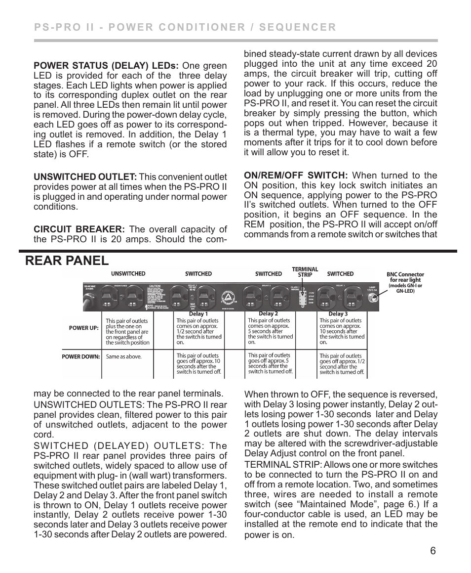 Rear panel | Furman Sound PS-PRO II User Manual | Page 7 / 12